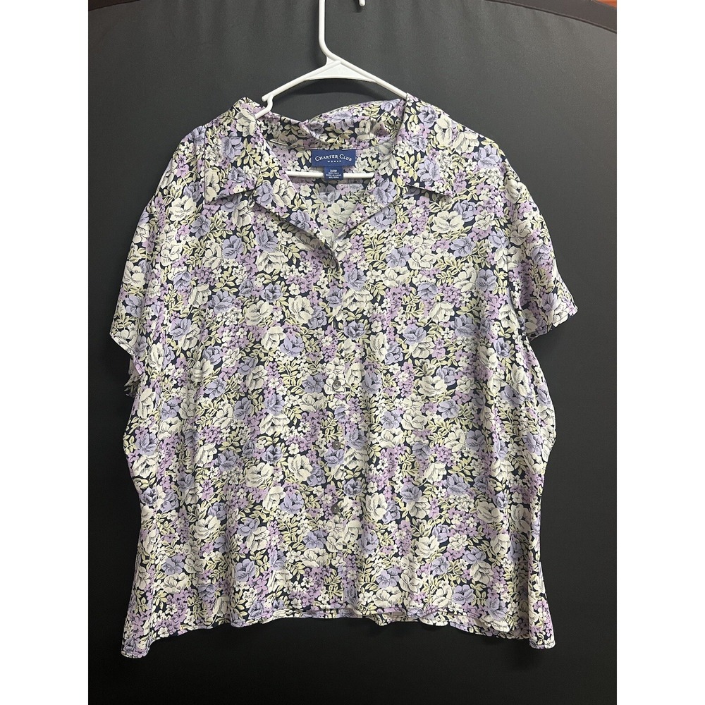 Charter Club Women Shirt 22W 100% Silk‎ Floral Lightweight